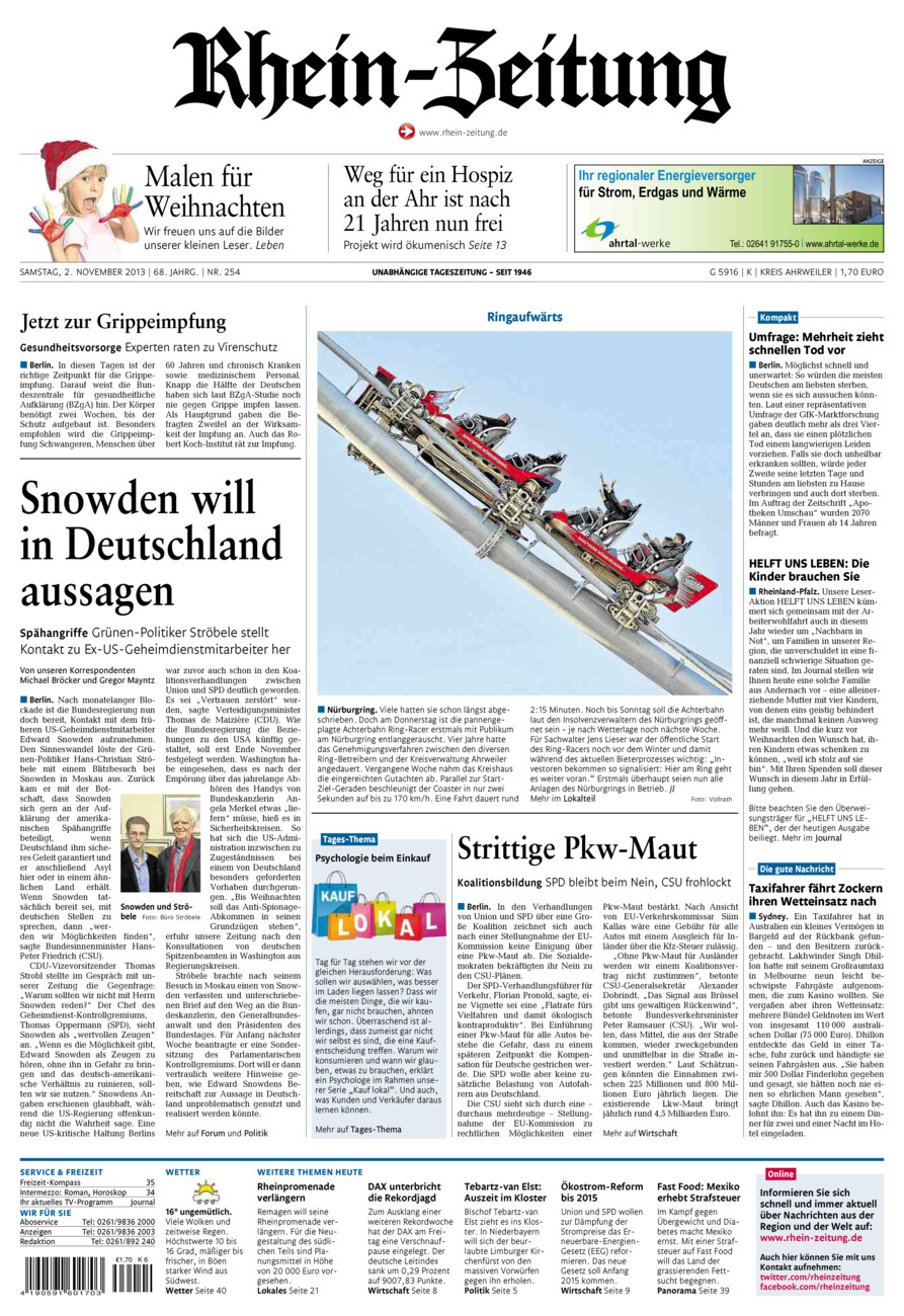 Rhein-Zeitung Kreis Ahrweiler vom Samstag, 02.11.2013