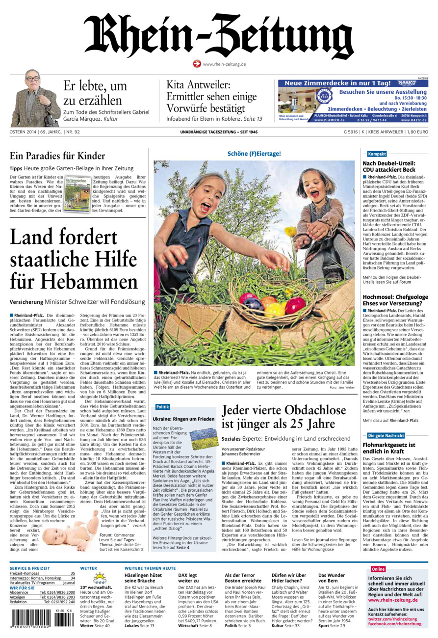 Rhein-Zeitung Kreis Ahrweiler vom Samstag, 19.04.2014