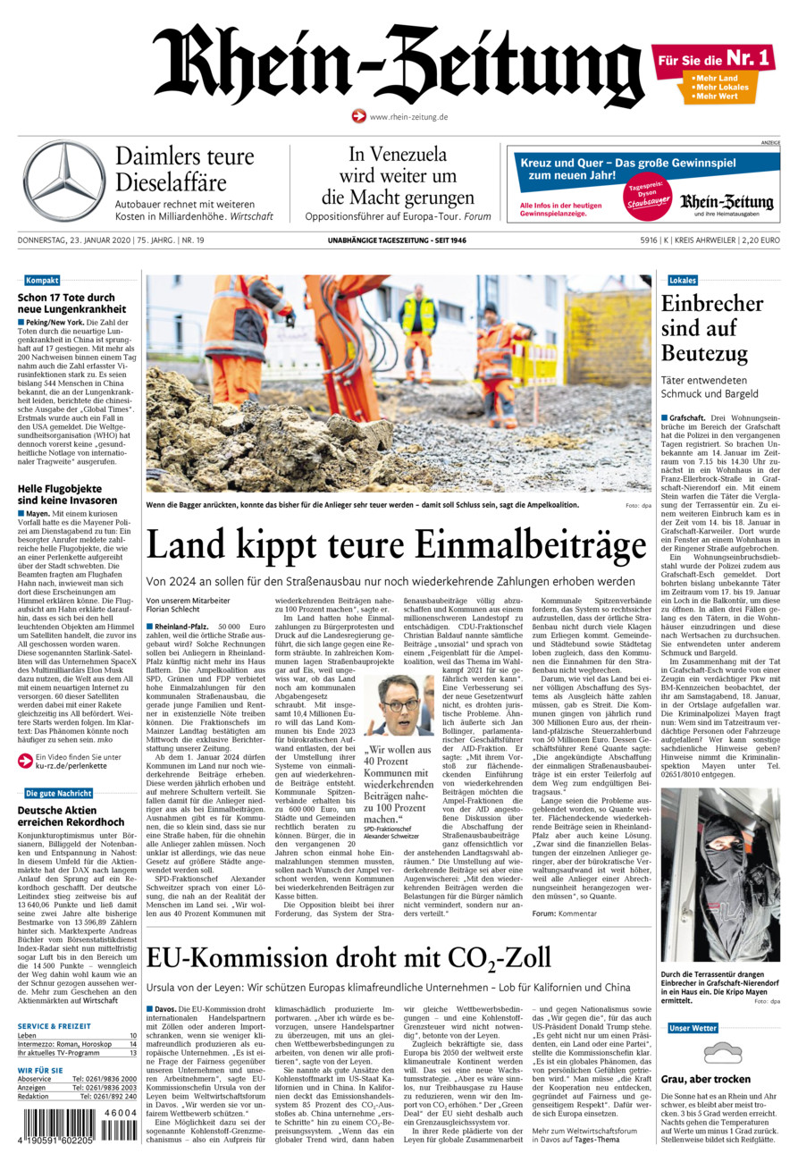 Rhein-Zeitung Kreis Ahrweiler vom Donnerstag, 23.01.2020
