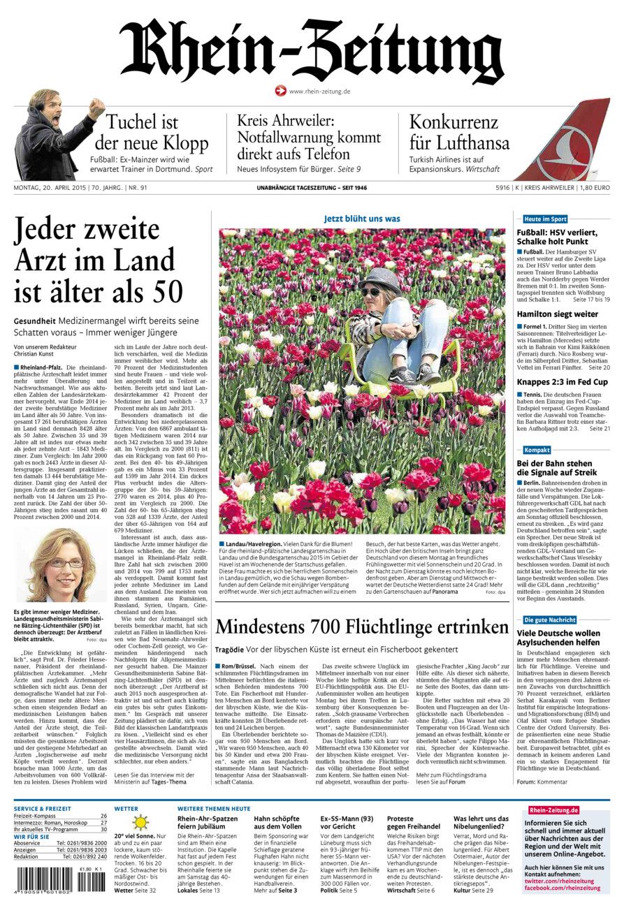 Rhein-Zeitung Kreis Ahrweiler vom Montag, 20.04.2015