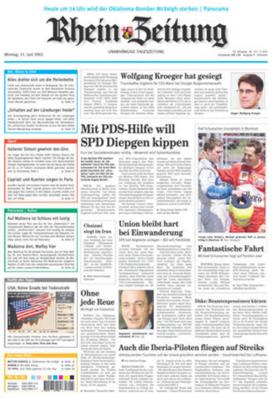 Rhein-Zeitung Kreis Ahrweiler vom Montag, 11.06.2001