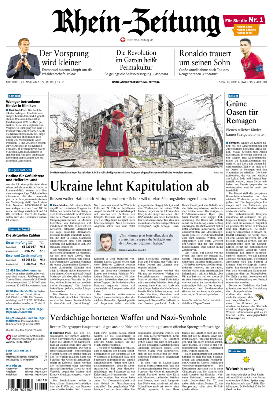 Rhein-Zeitung Kreis Ahrweiler vom Mittwoch, 20.04.2022