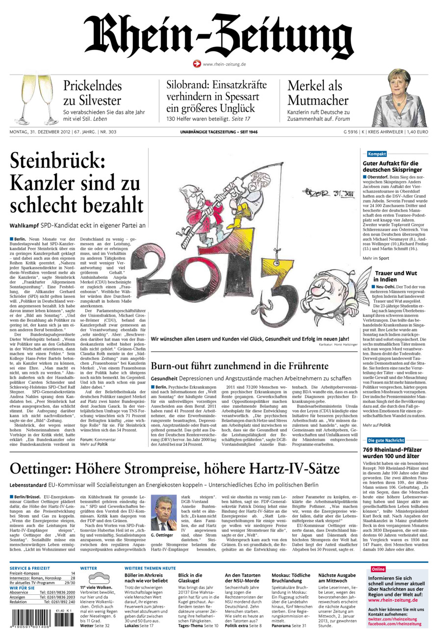 Rhein-Zeitung Kreis Ahrweiler vom Montag, 31.12.2012