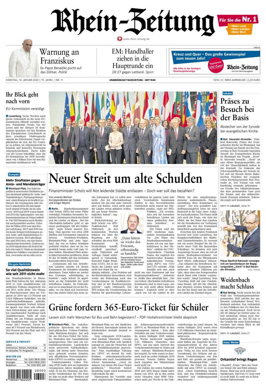 Rhein-Zeitung Kreis Ahrweiler vom Dienstag, 14.01.2020