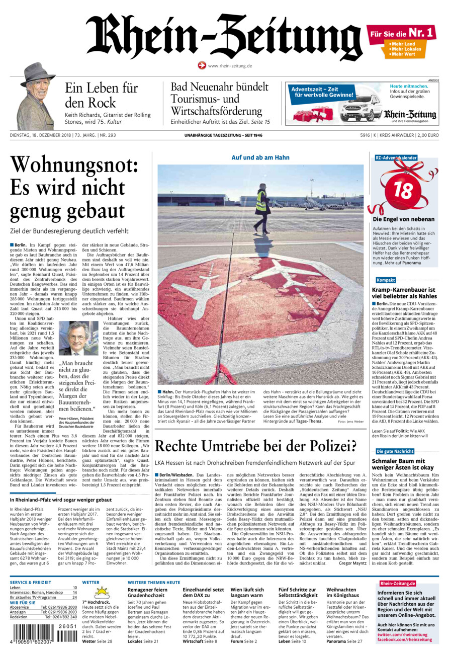 Rhein-Zeitung Kreis Ahrweiler vom Dienstag, 18.12.2018