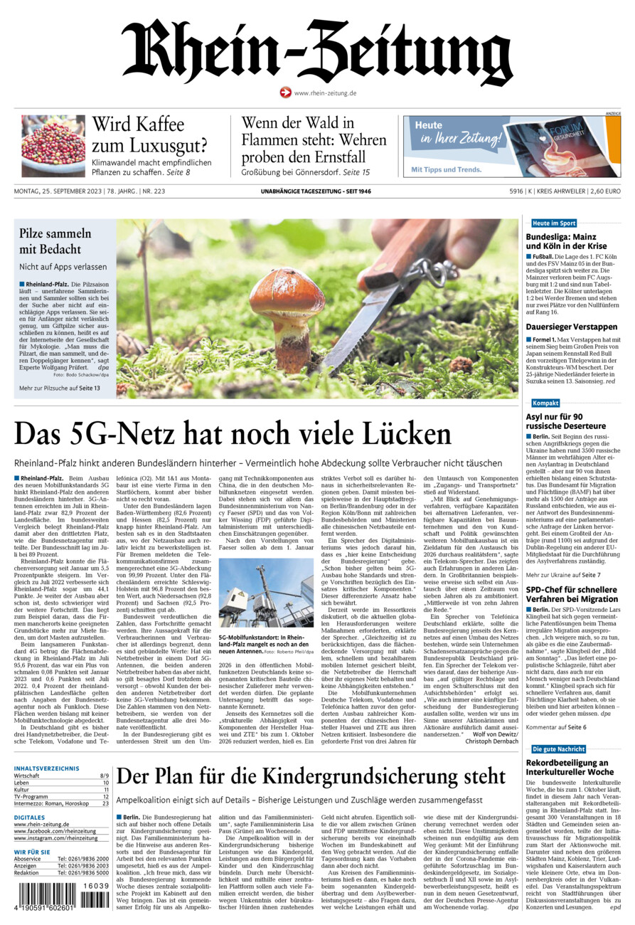 Rhein-Zeitung Kreis Ahrweiler vom Montag, 25.09.2023