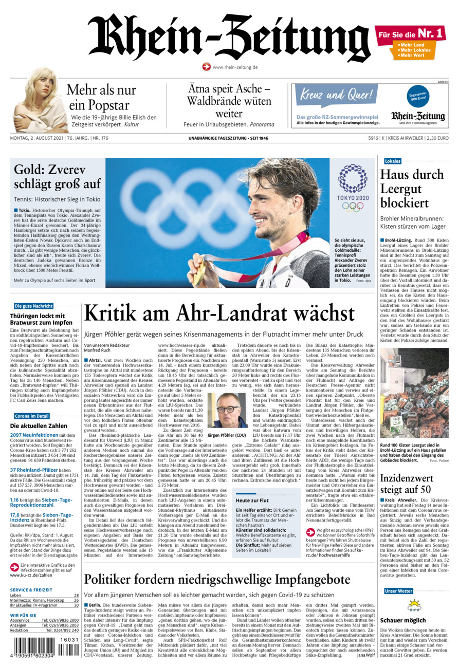 Rhein-Zeitung Kreis Ahrweiler vom Montag, 02.08.2021
