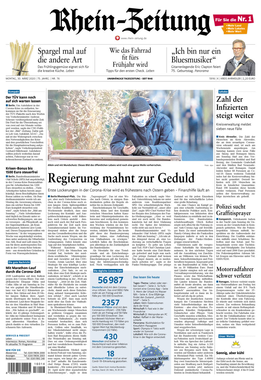 Rhein-Zeitung Kreis Ahrweiler vom Montag, 30.03.2020