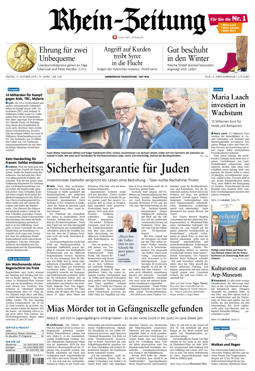 Rhein-Zeitung Kreis Ahrweiler vom Freitag, 11.10.2019