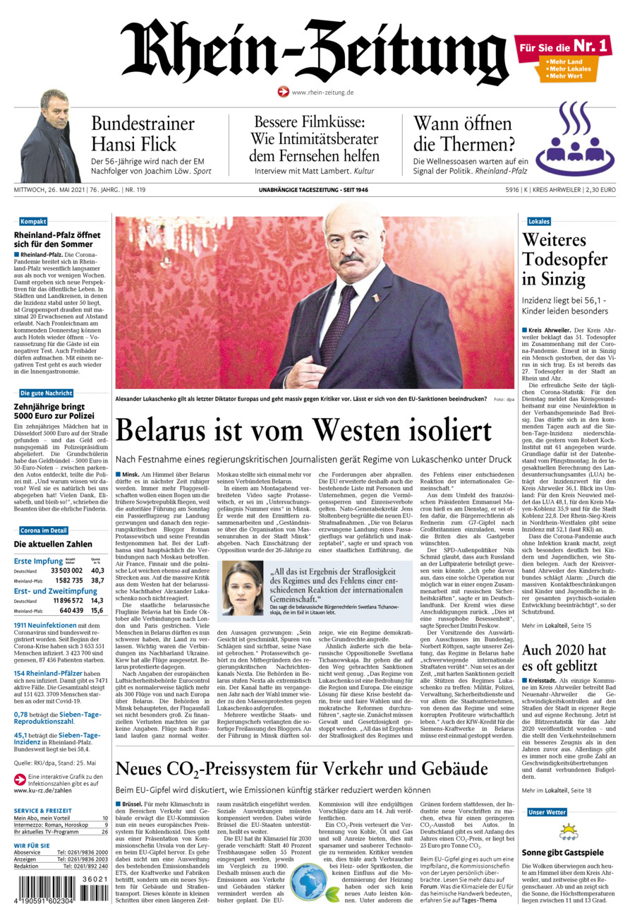 Rhein-Zeitung Kreis Ahrweiler vom Mittwoch, 26.05.2021