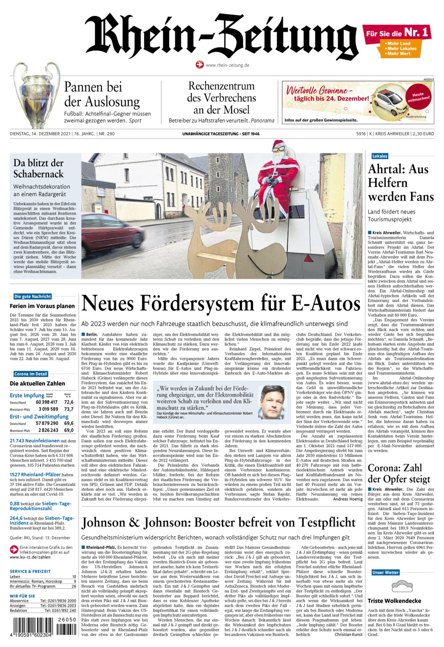 Rhein-Zeitung Kreis Ahrweiler vom Dienstag, 14.12.2021