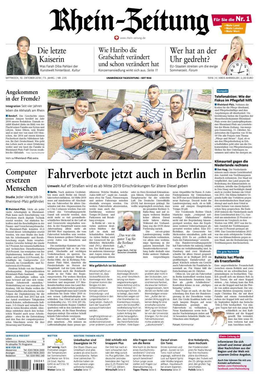 Rhein-Zeitung Kreis Ahrweiler vom Mittwoch, 10.10.2018