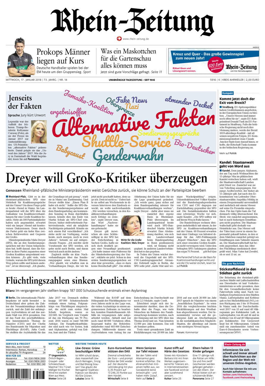 Rhein-Zeitung Kreis Ahrweiler vom Mittwoch, 17.01.2018