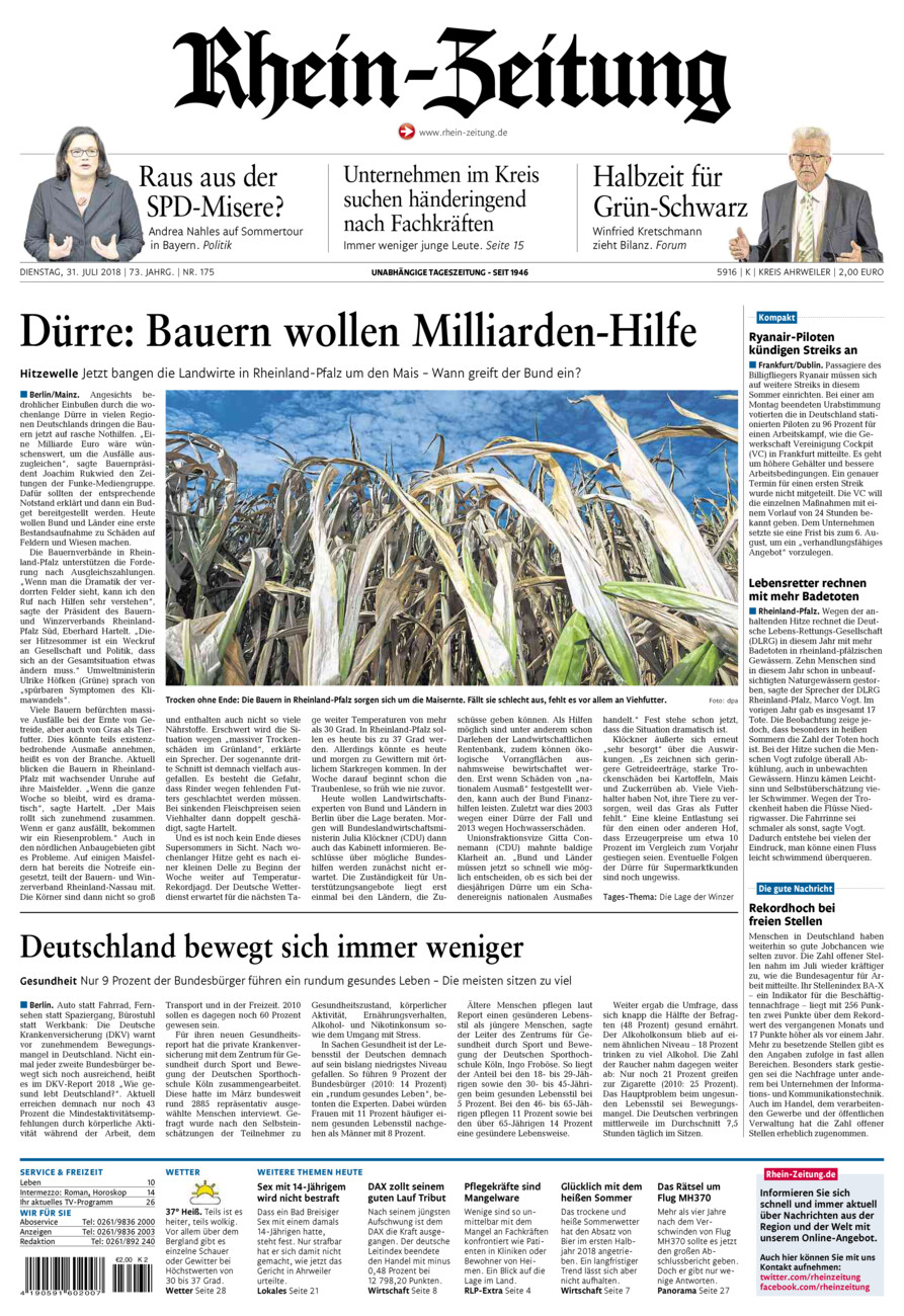 Rhein-Zeitung Kreis Ahrweiler vom Dienstag, 31.07.2018
