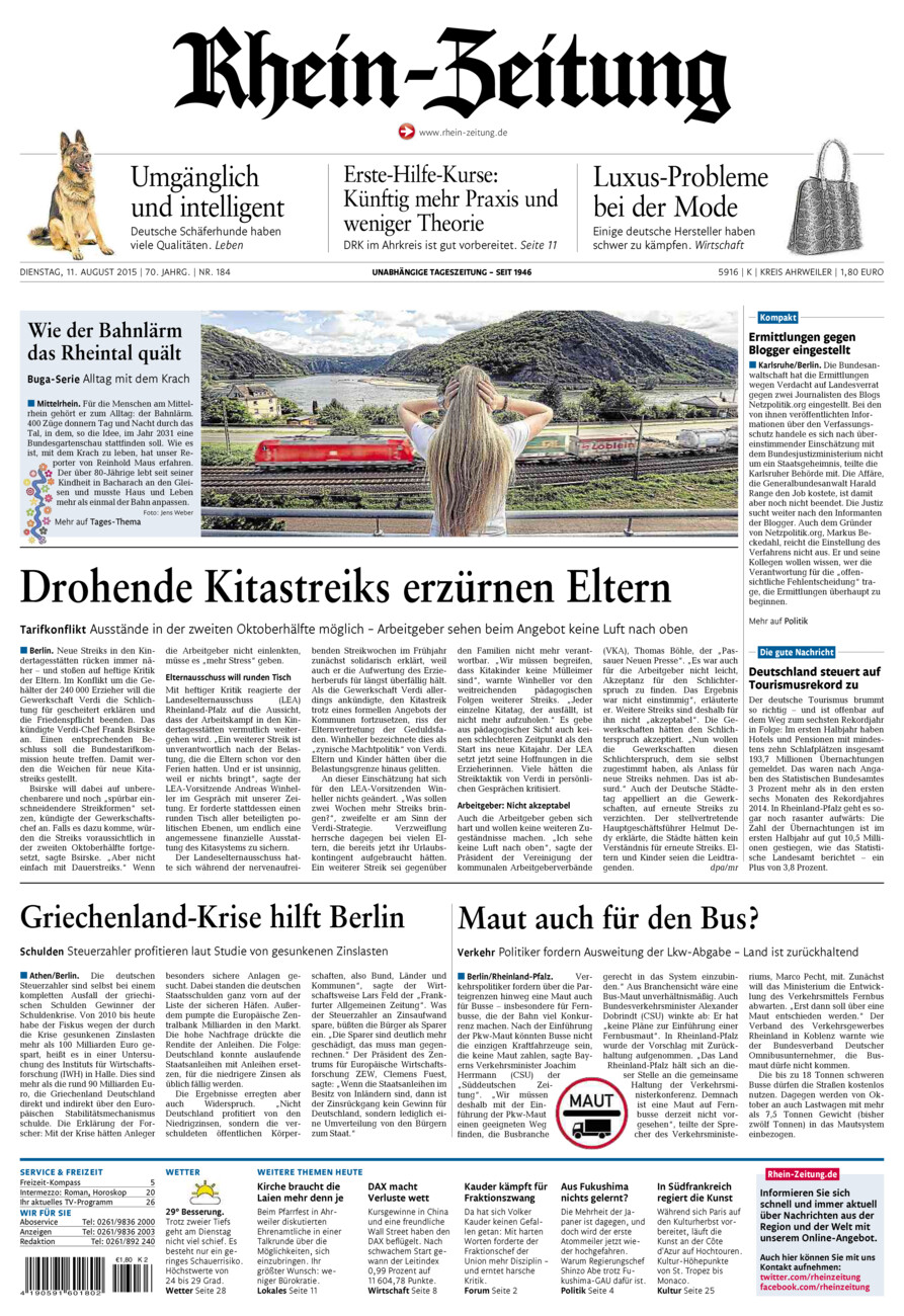 Rhein-Zeitung Kreis Ahrweiler vom Dienstag, 11.08.2015