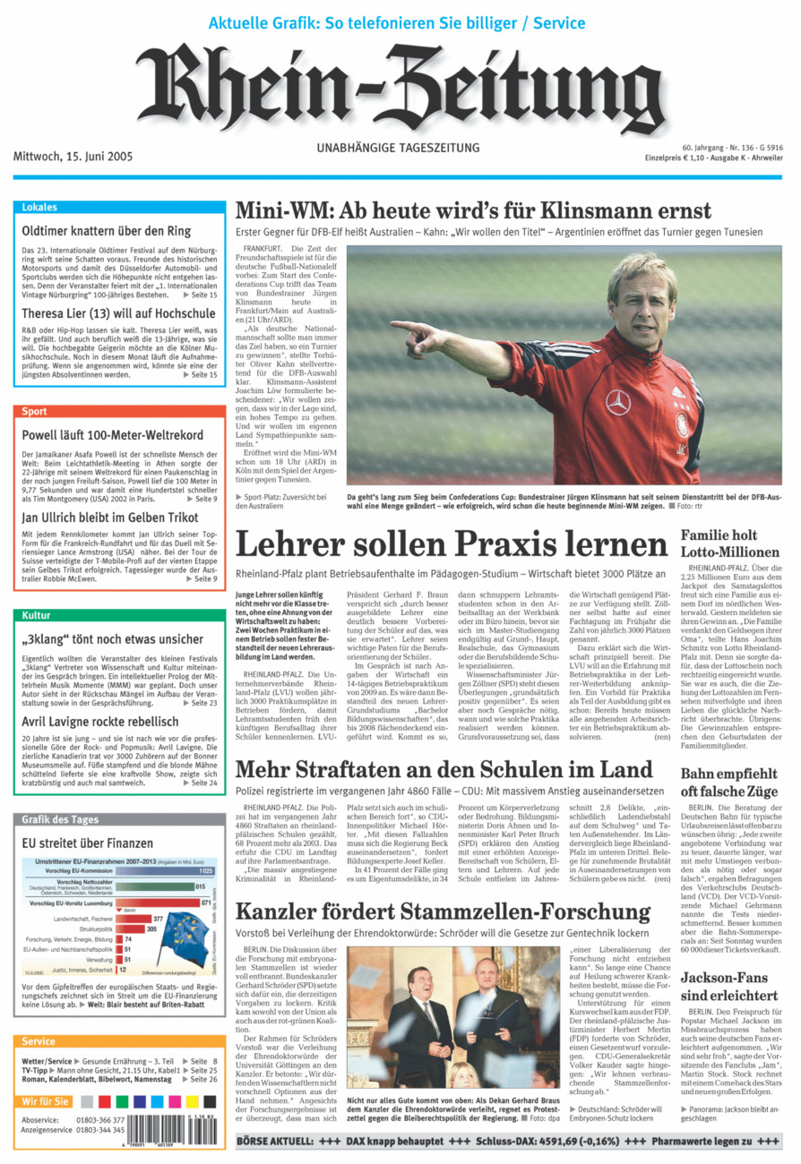 Rhein-Zeitung Kreis Ahrweiler vom Mittwoch, 15.06.2005