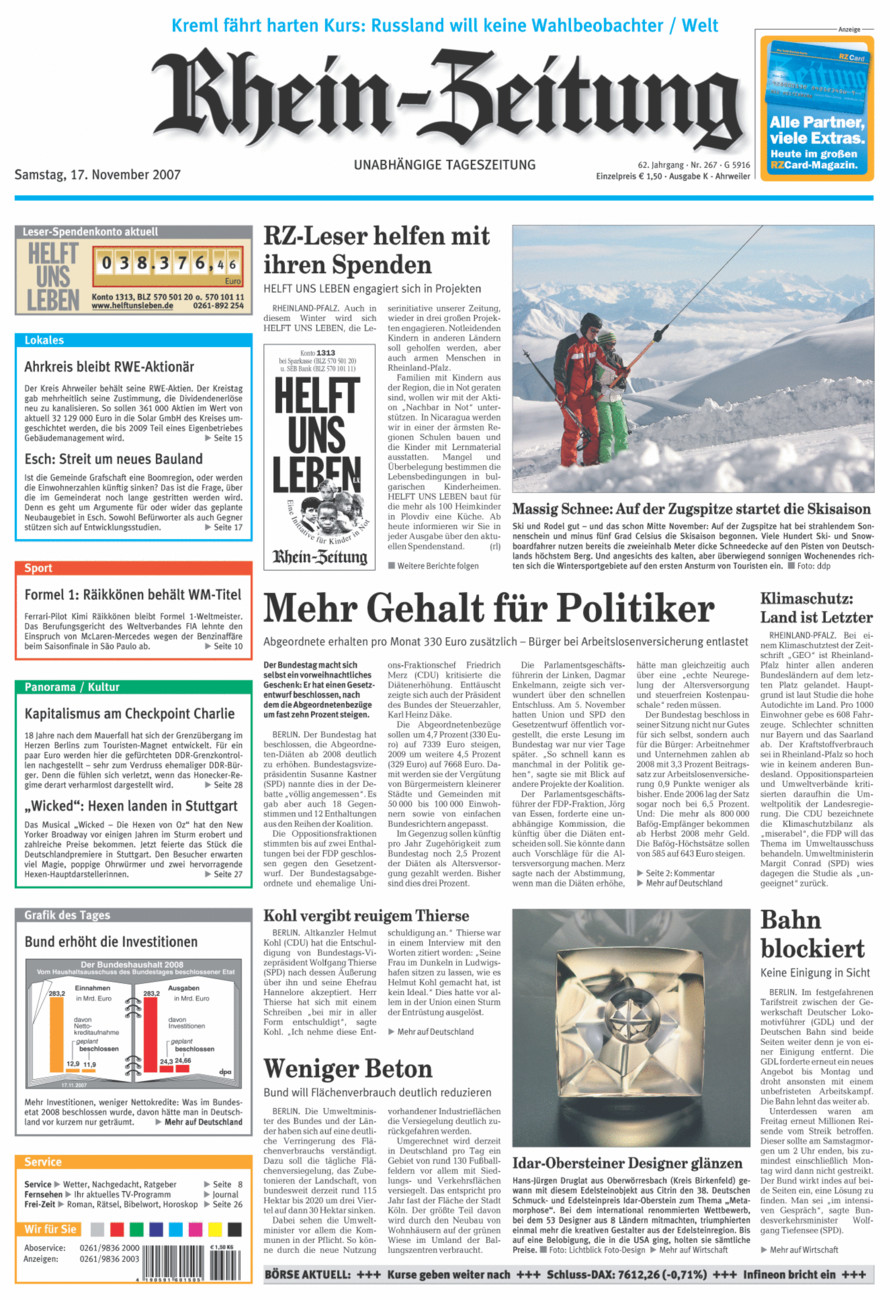 Rhein-Zeitung Kreis Ahrweiler vom Samstag, 17.11.2007