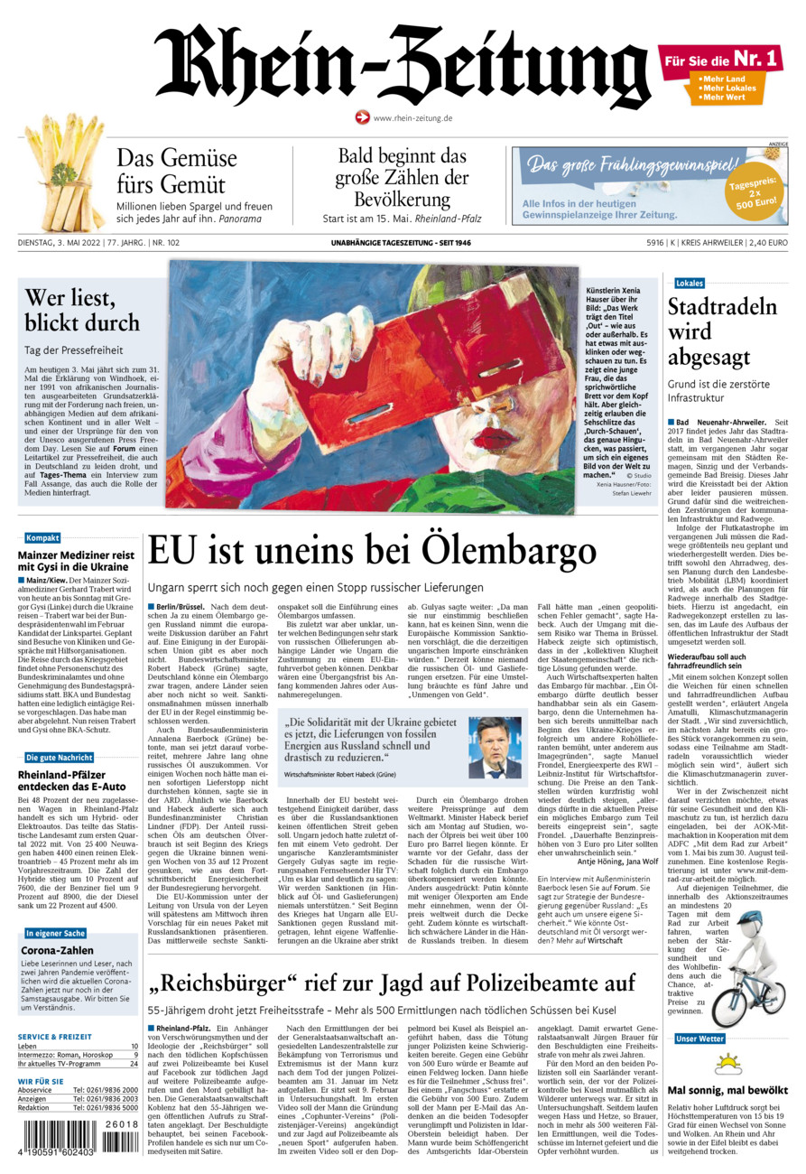 Rhein-Zeitung Kreis Ahrweiler vom Dienstag, 03.05.2022