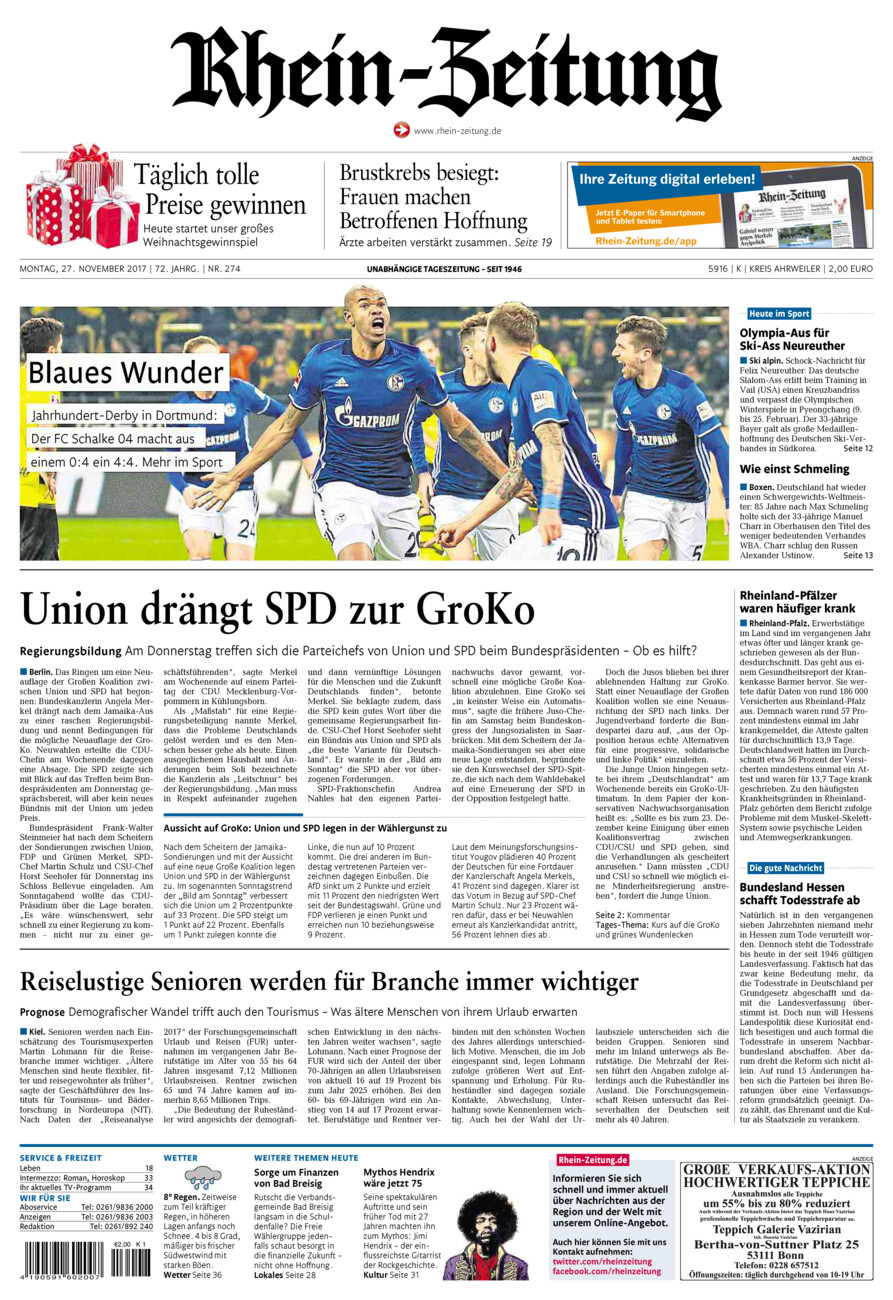 Rhein-Zeitung Kreis Ahrweiler vom Montag, 27.11.2017