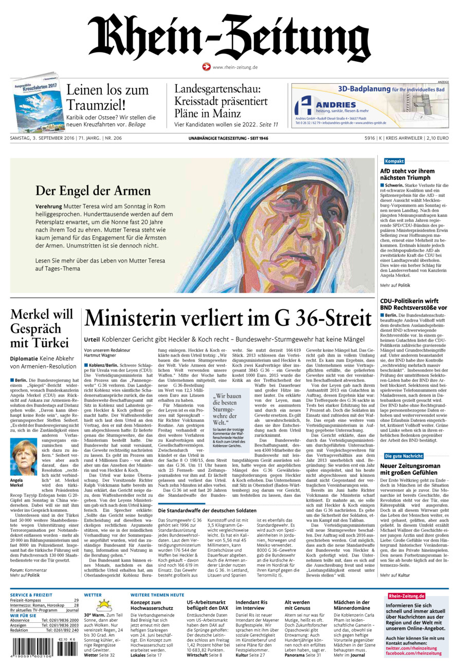 Rhein-Zeitung Kreis Ahrweiler vom Samstag, 03.09.2016