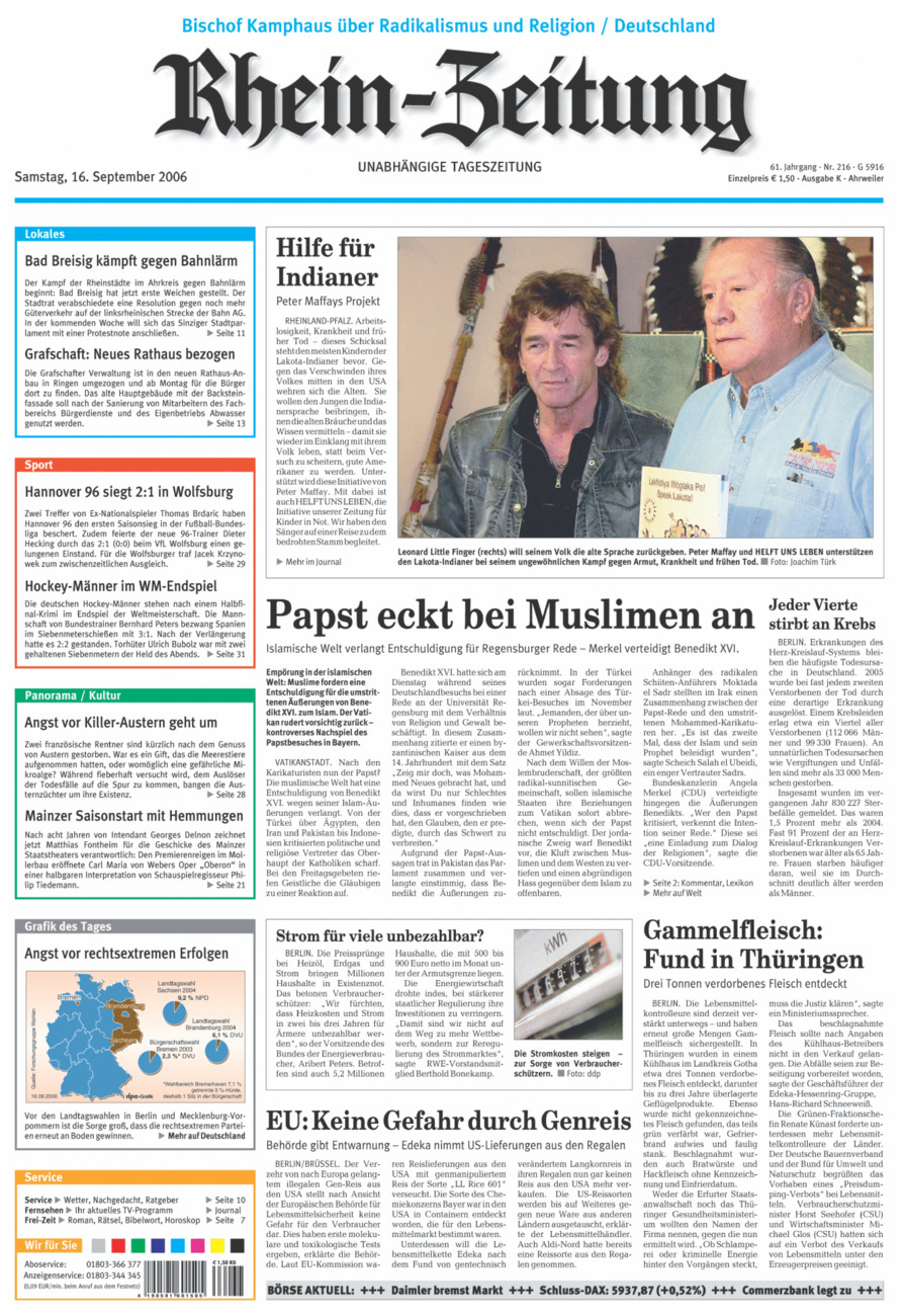 Rhein-Zeitung Kreis Ahrweiler vom Samstag, 16.09.2006