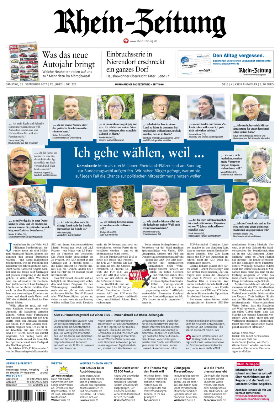 Rhein-Zeitung Kreis Ahrweiler vom Samstag, 23.09.2017