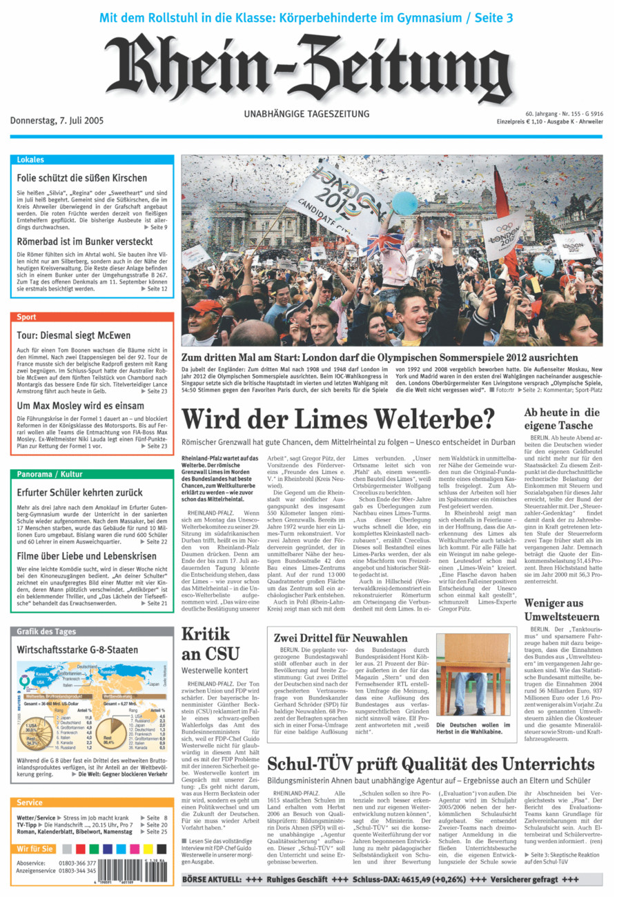 Rhein-Zeitung Kreis Ahrweiler vom Donnerstag, 07.07.2005