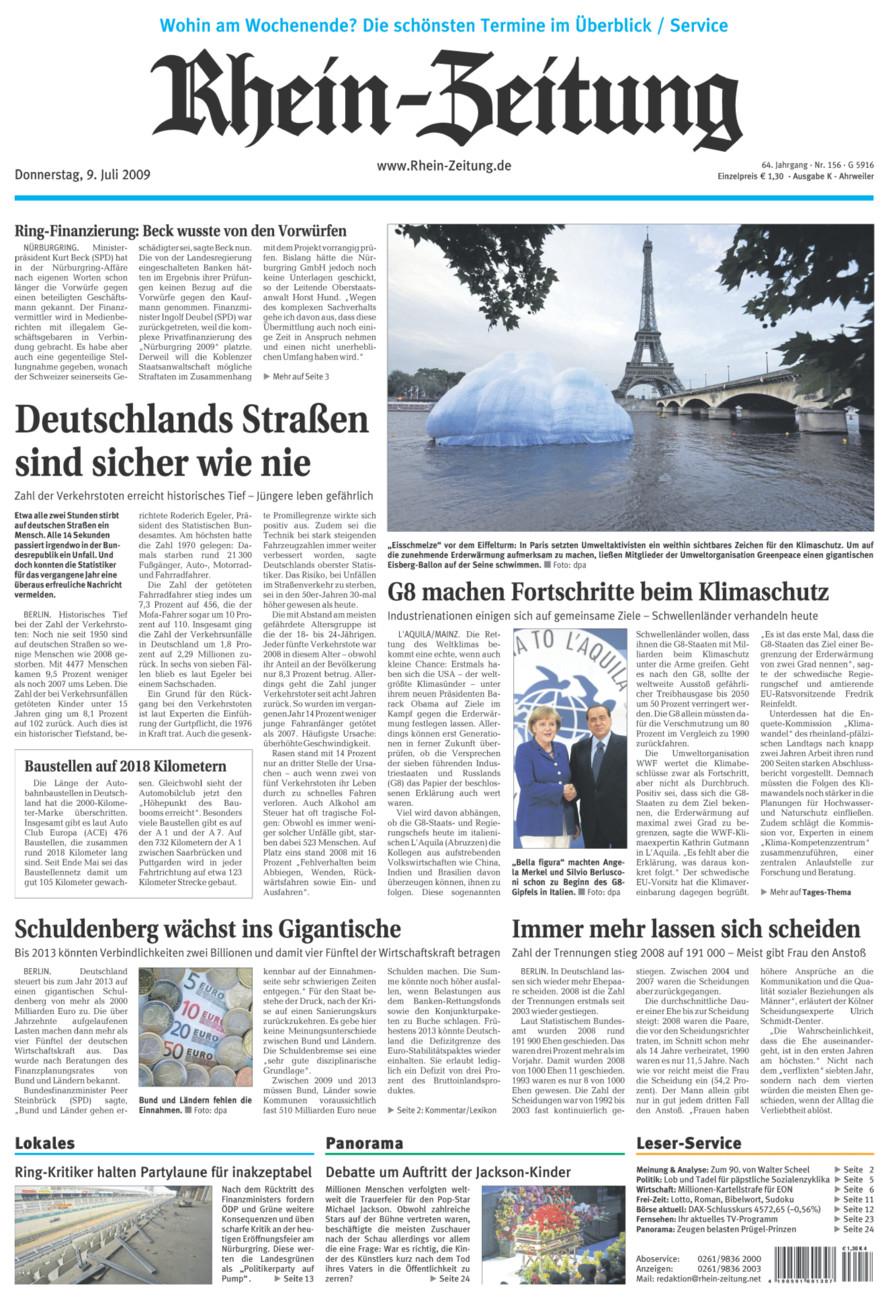 Rhein-Zeitung Kreis Ahrweiler vom Donnerstag, 09.07.2009