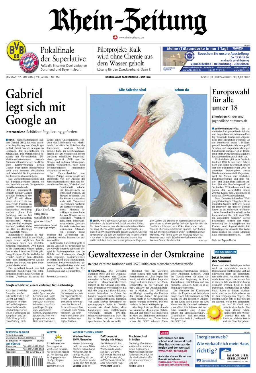 Rhein-Zeitung Kreis Ahrweiler vom Samstag, 17.05.2014