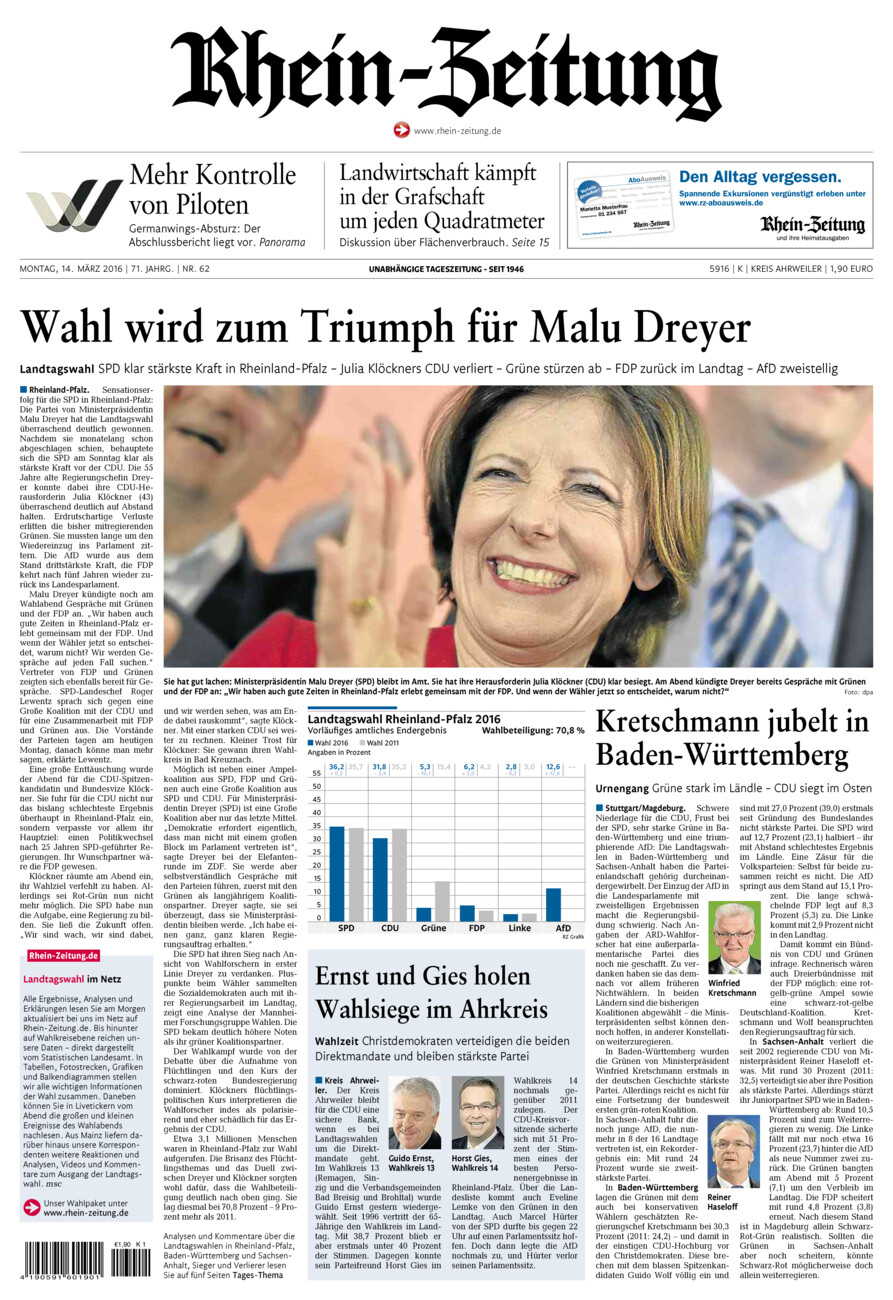 Rhein-Zeitung Kreis Ahrweiler vom Montag, 14.03.2016
