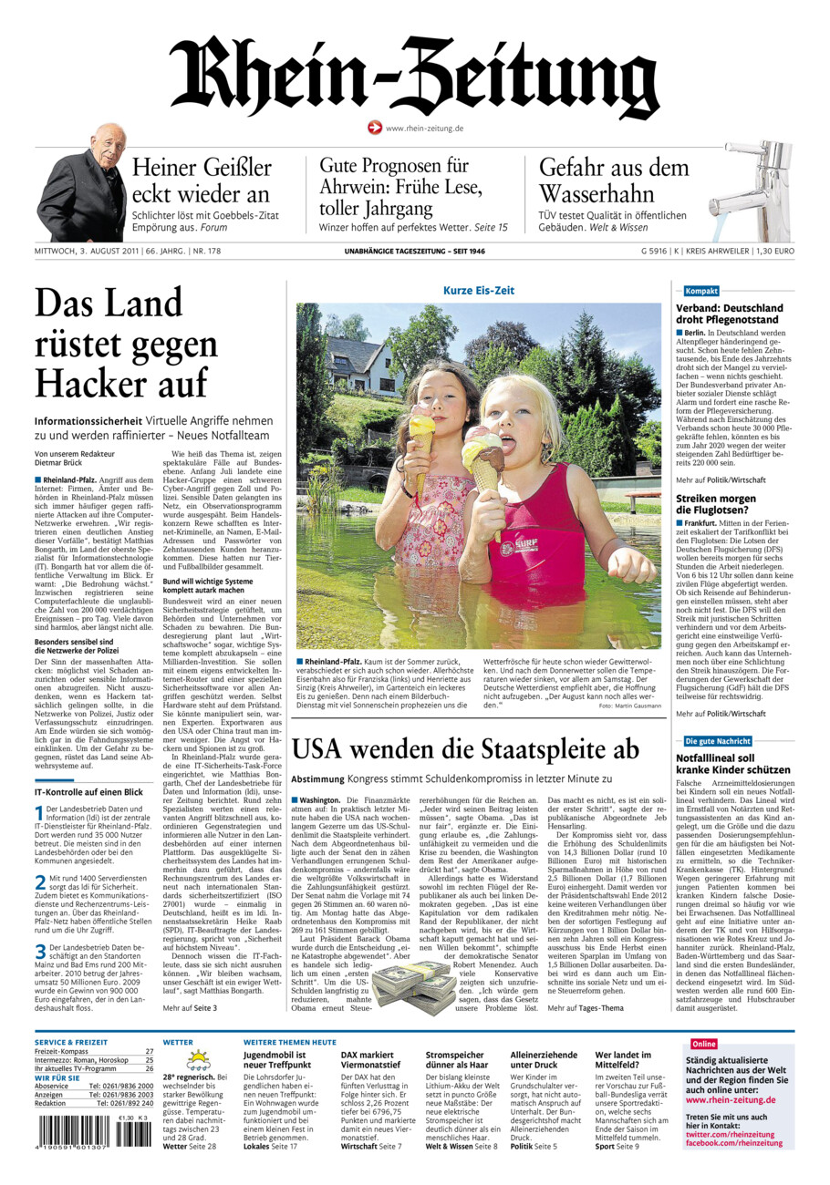 Rhein-Zeitung Kreis Ahrweiler vom Mittwoch, 03.08.2011