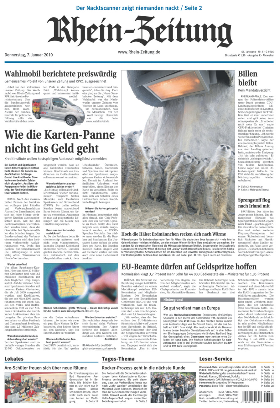 Rhein-Zeitung Kreis Ahrweiler vom Donnerstag, 07.01.2010