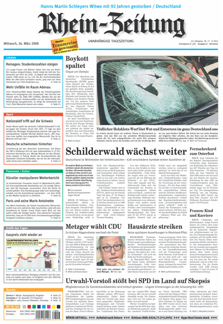Rhein-Zeitung Kreis Ahrweiler vom Mittwoch, 26.03.2008