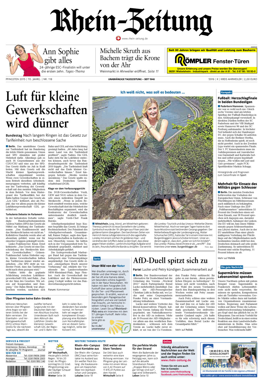 Rhein-Zeitung Kreis Ahrweiler vom Samstag, 23.05.2015
