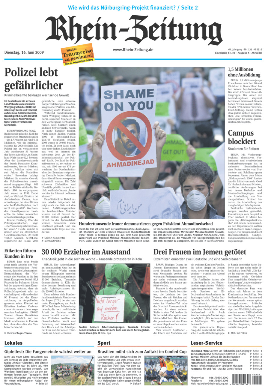 Rhein-Zeitung Kreis Ahrweiler vom Dienstag, 16.06.2009