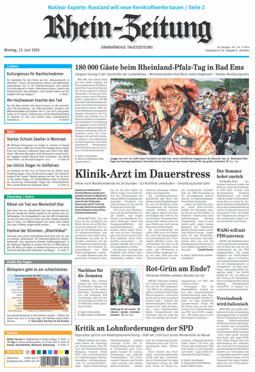 Rhein-Zeitung Kreis Ahrweiler vom Montag, 13.06.2005