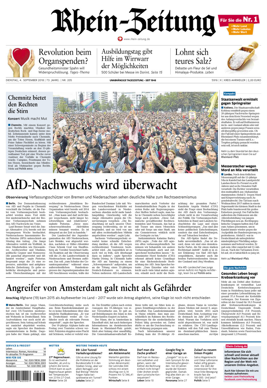 Rhein-Zeitung Kreis Ahrweiler vom Dienstag, 04.09.2018