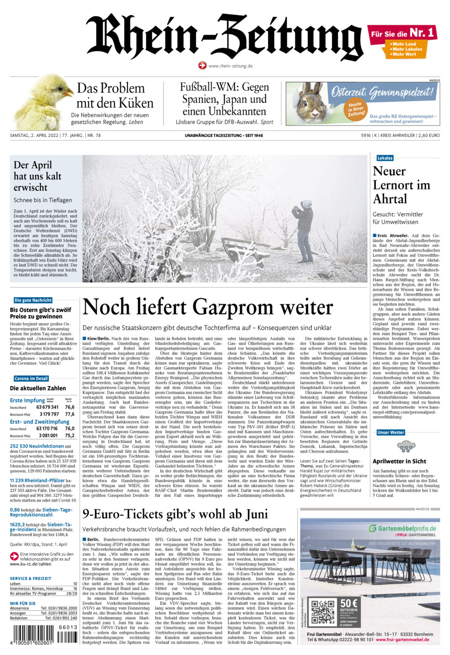 Rhein-Zeitung Kreis Ahrweiler vom Samstag, 02.04.2022