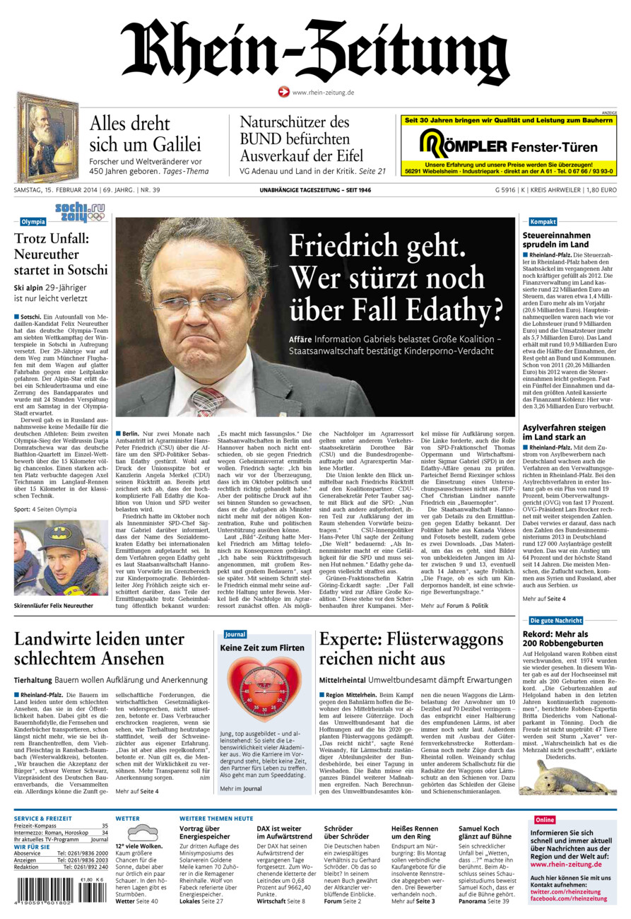 Rhein-Zeitung Kreis Ahrweiler vom Samstag, 15.02.2014