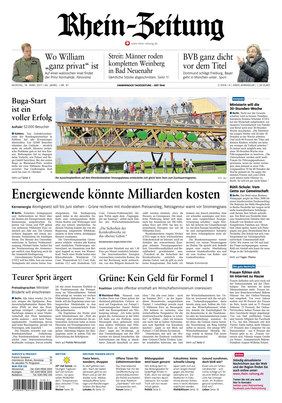 Rhein-Zeitung Kreis Ahrweiler vom Montag, 18.04.2011