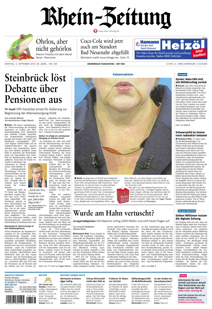 Rhein-Zeitung Kreis Ahrweiler vom Dienstag, 03.09.2013