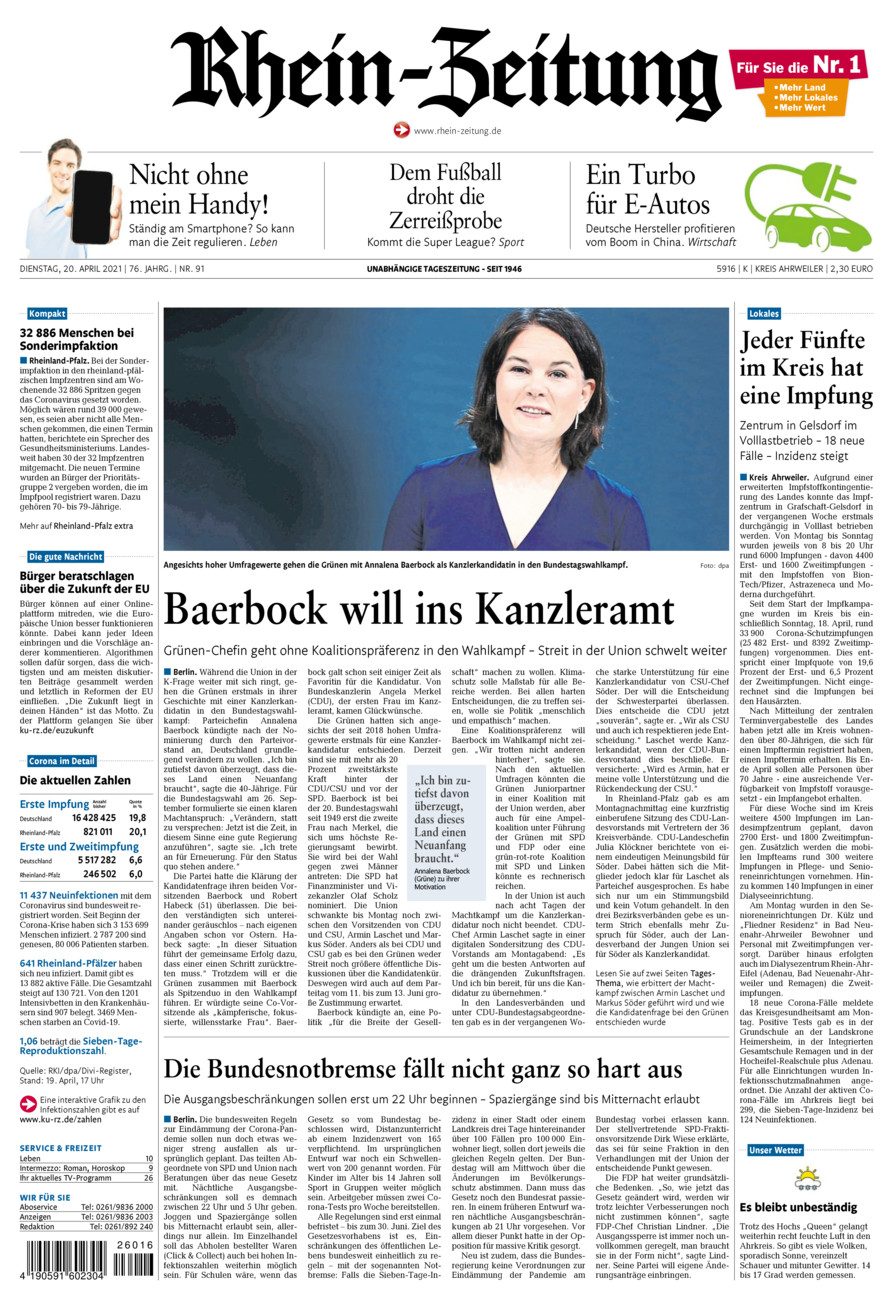 Rhein-Zeitung Kreis Ahrweiler vom Dienstag, 20.04.2021