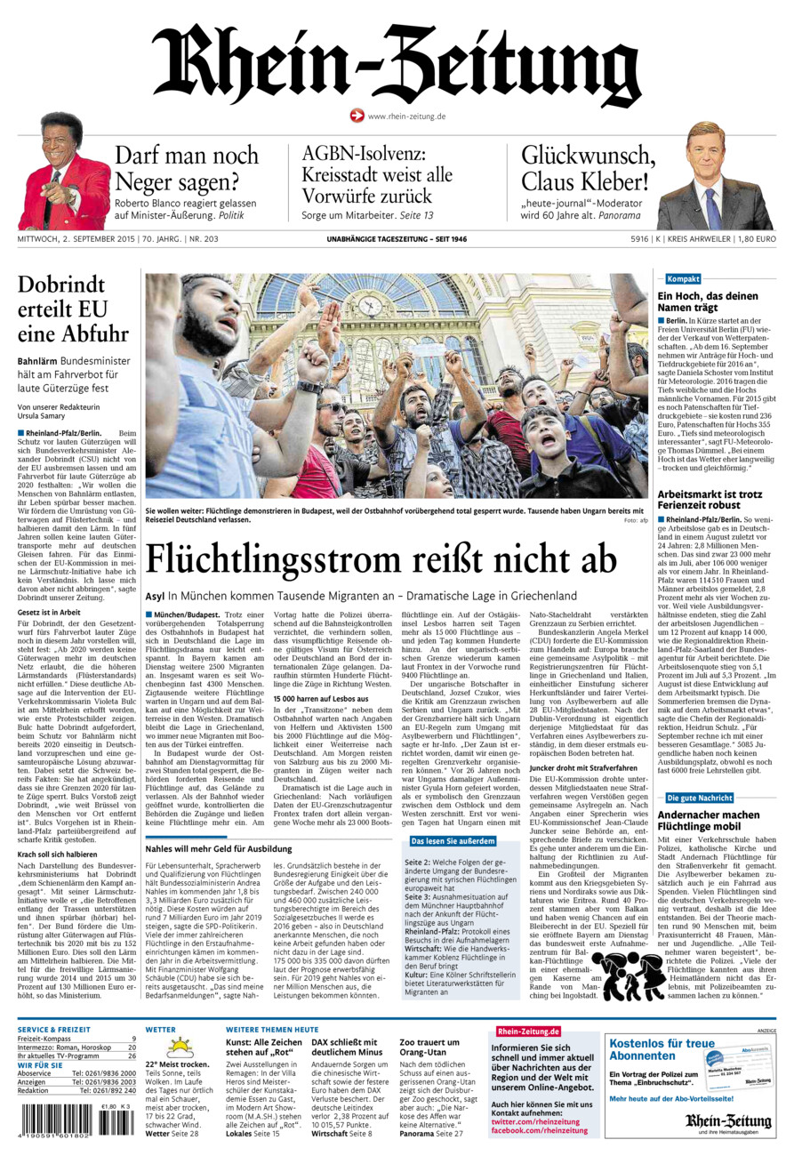 Rhein-Zeitung Kreis Ahrweiler vom Mittwoch, 02.09.2015