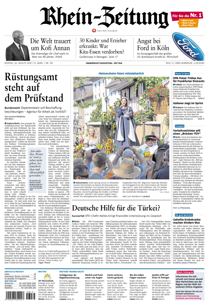 Rhein-Zeitung Kreis Ahrweiler vom Montag, 20.08.2018