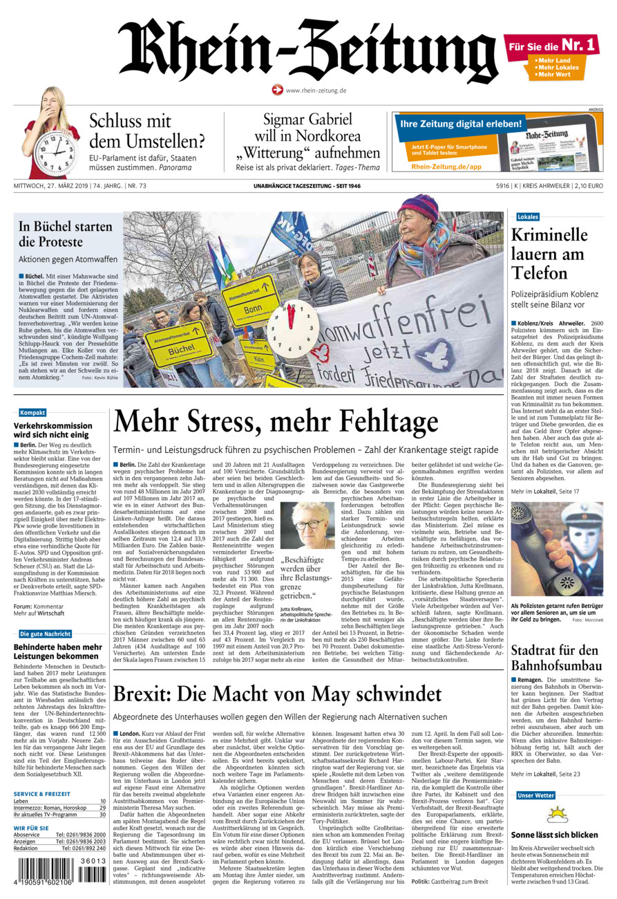 Rhein-Zeitung Kreis Ahrweiler vom Mittwoch, 27.03.2019