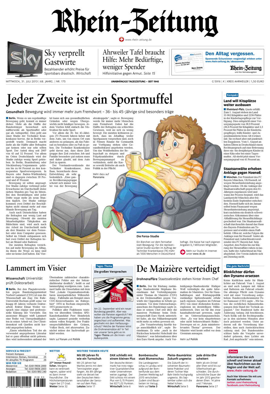 Rhein-Zeitung Kreis Ahrweiler vom Mittwoch, 31.07.2013