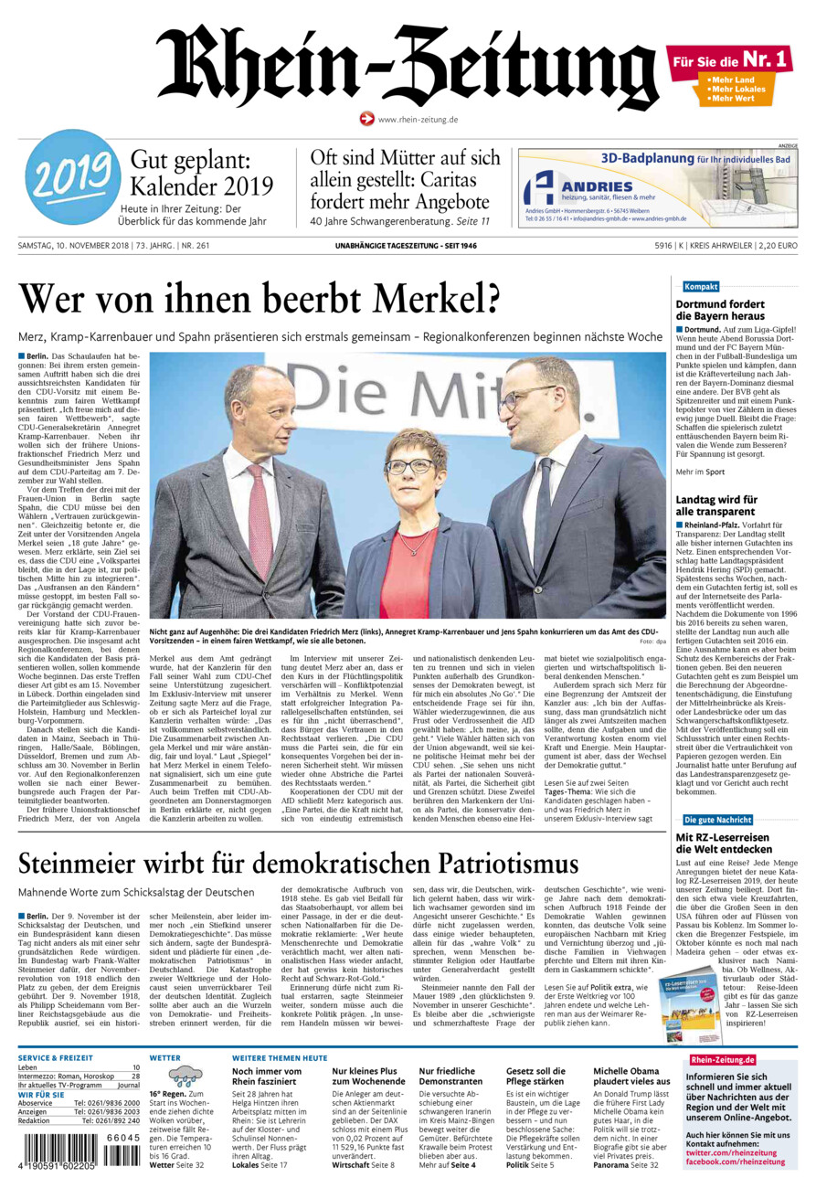 Rhein-Zeitung Kreis Ahrweiler vom Samstag, 10.11.2018