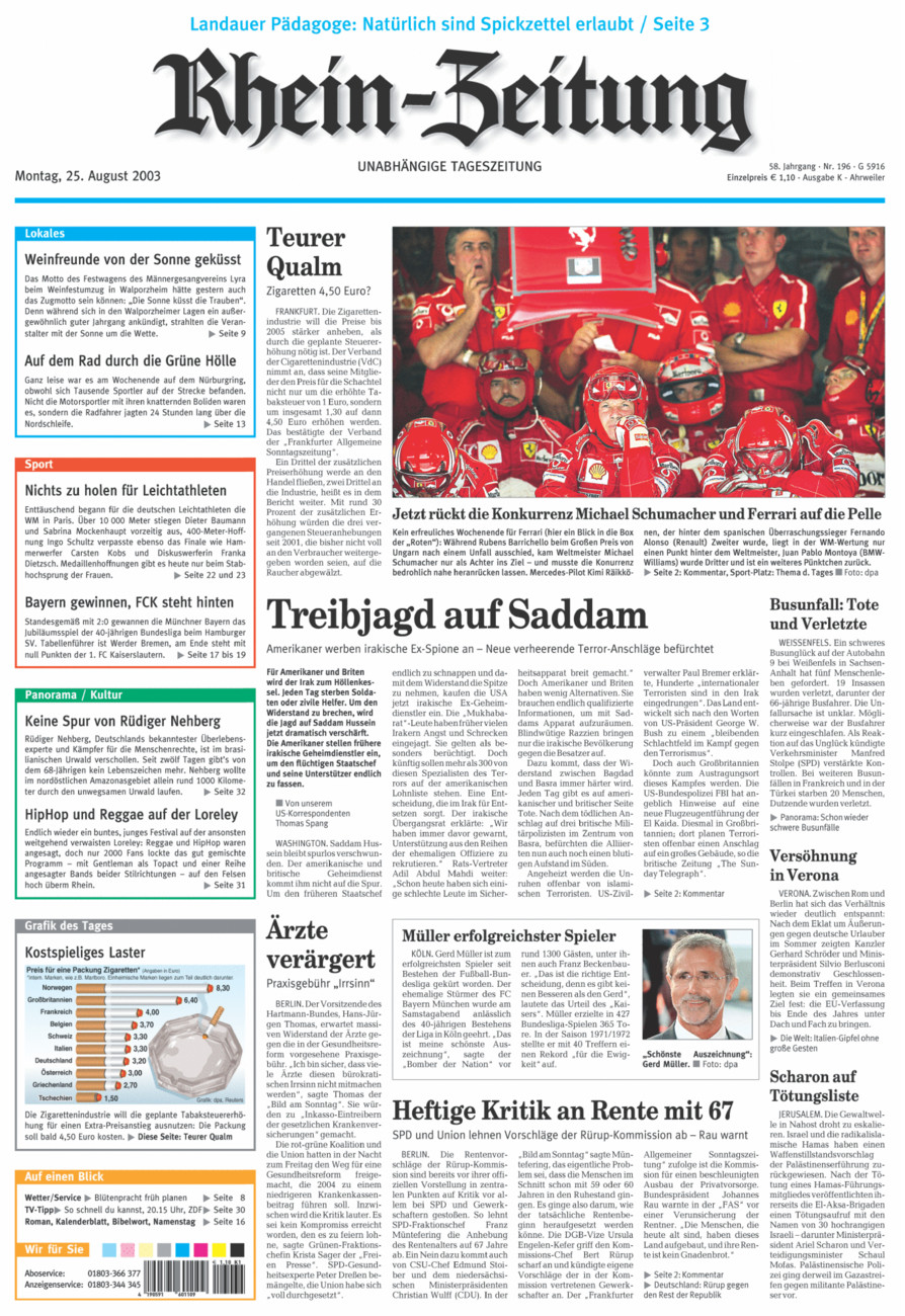 Rhein-Zeitung Kreis Ahrweiler vom Montag, 25.08.2003