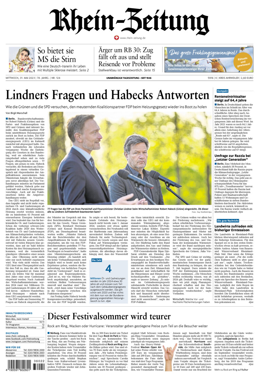 Rhein-Zeitung Kreis Ahrweiler vom Mittwoch, 31.05.2023