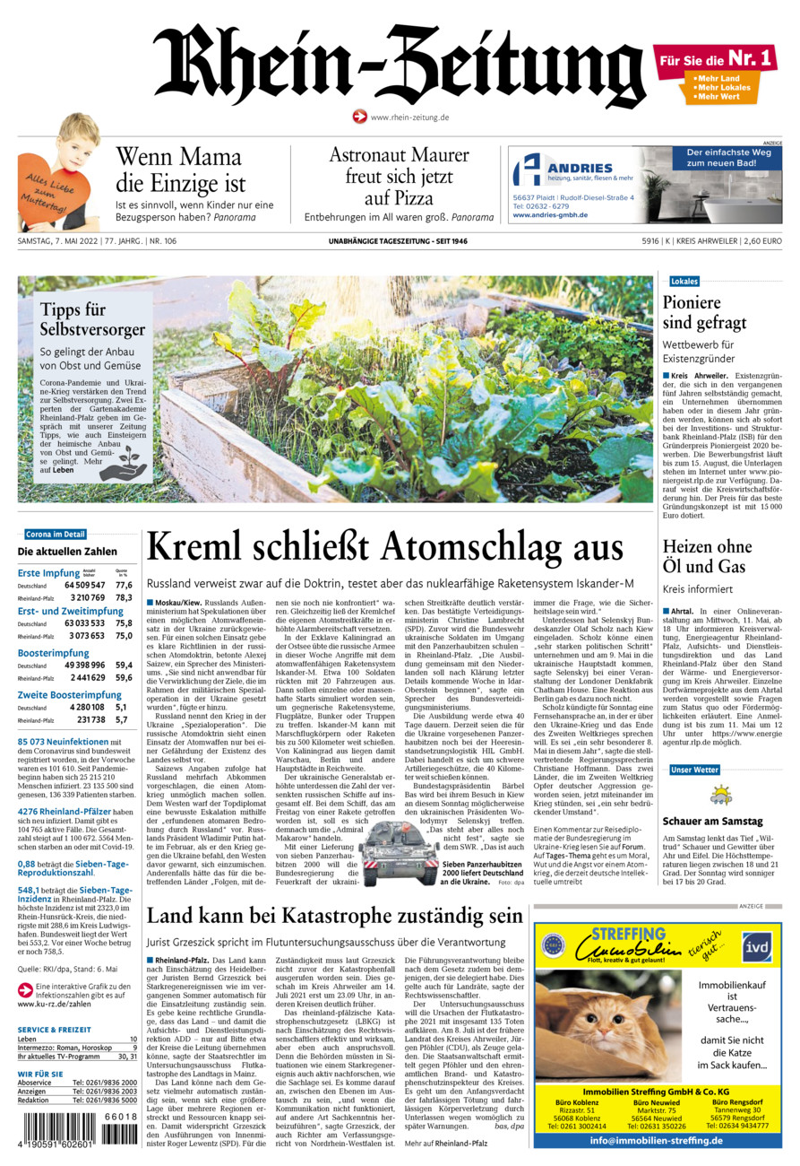 Rhein-Zeitung Kreis Ahrweiler vom Samstag, 07.05.2022